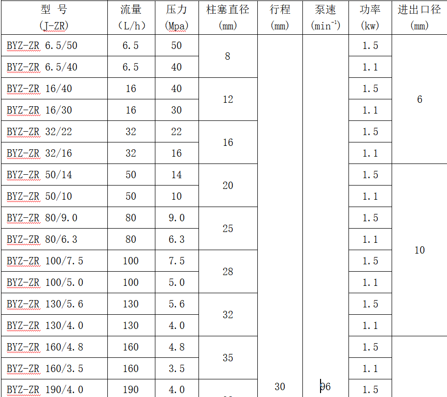 柱塞(sāi)式計量泵參(cān)數